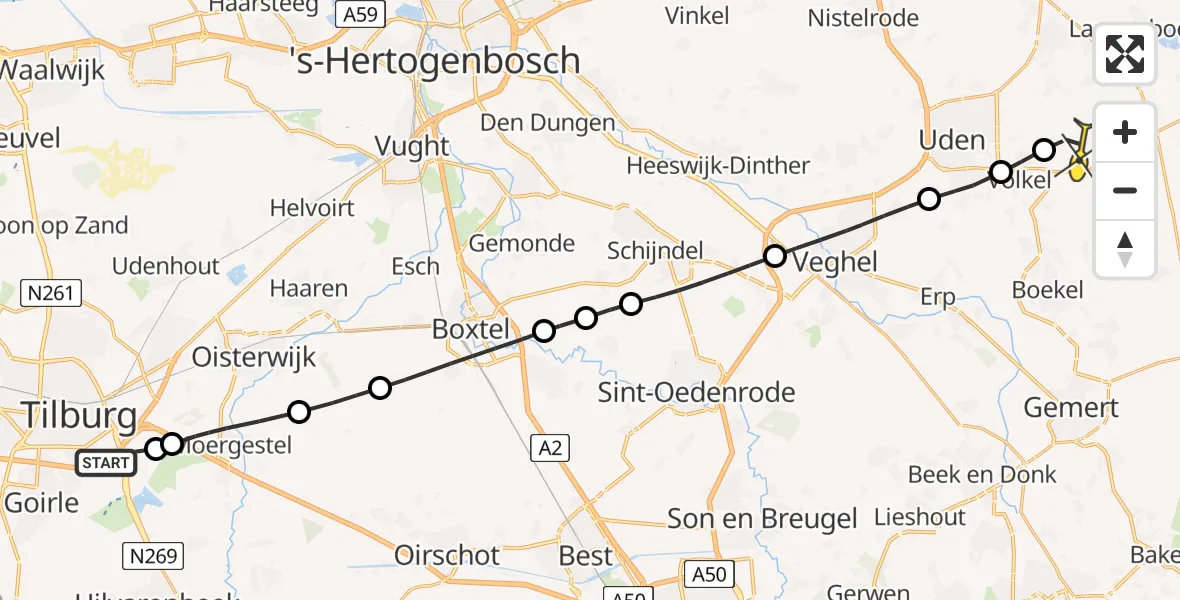 Routekaart van de vlucht: Lifeliner 3 naar Vliegbasis Volkel, Leijweg