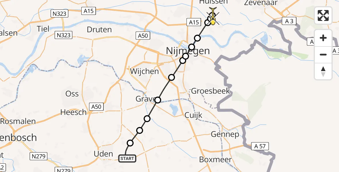 Routekaart van de vlucht: Lifeliner 3 naar Angeren, Zeelandsedijk