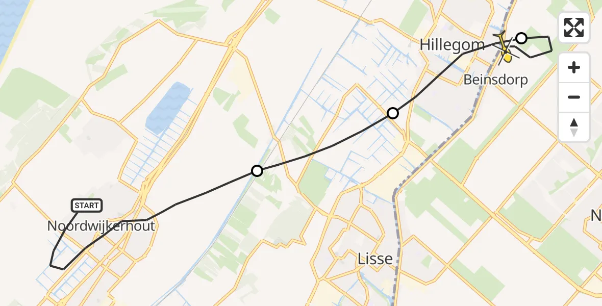 Routekaart van de vlucht: Lifeliner 1 naar Beinsdorp, Westeinde