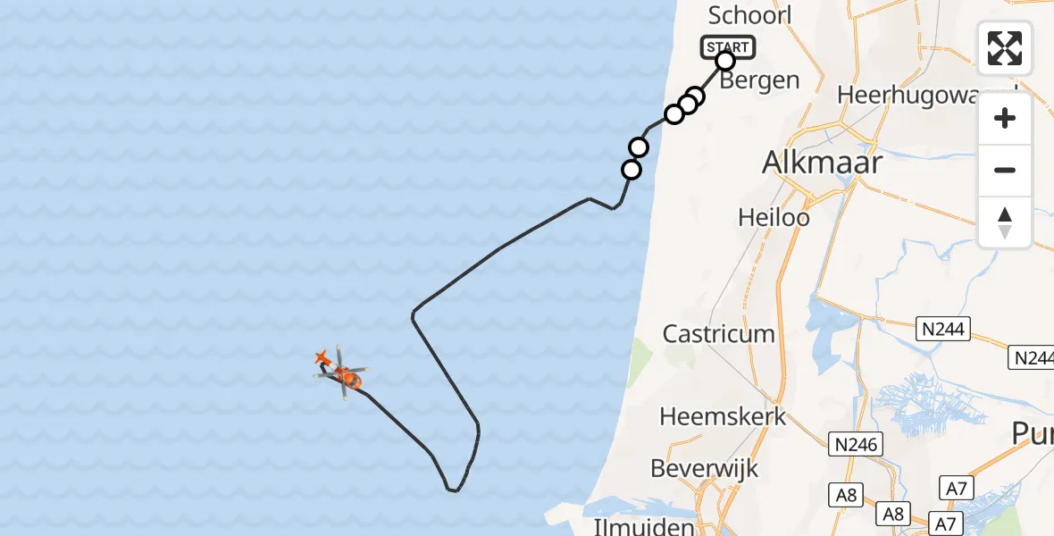 Vluchtroute Kustwachthelikopter Schoorl - , 11 februari 2025, 13:53