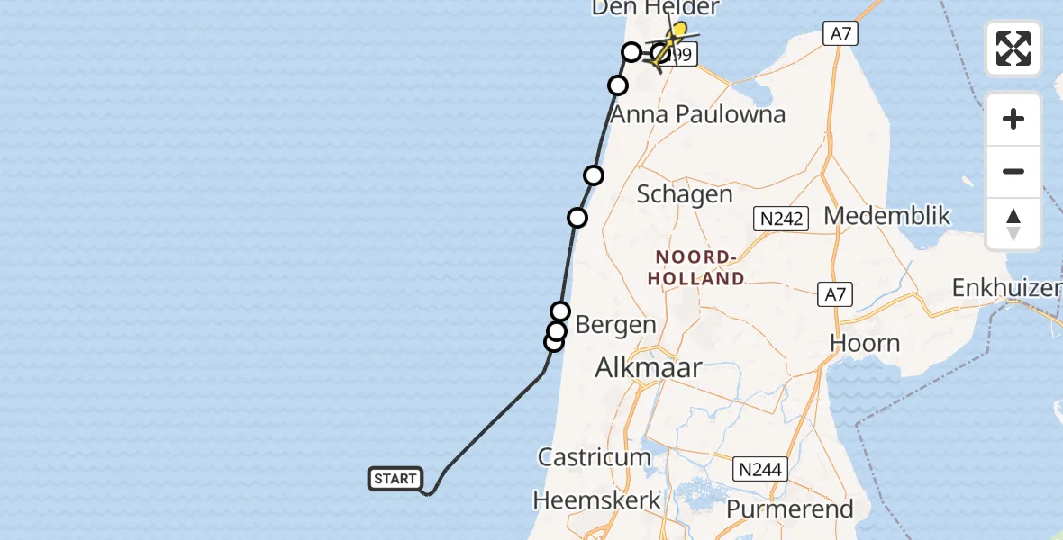 Vluchtroute Kustwachthelikopter van  naar Vliegveld De Kooy