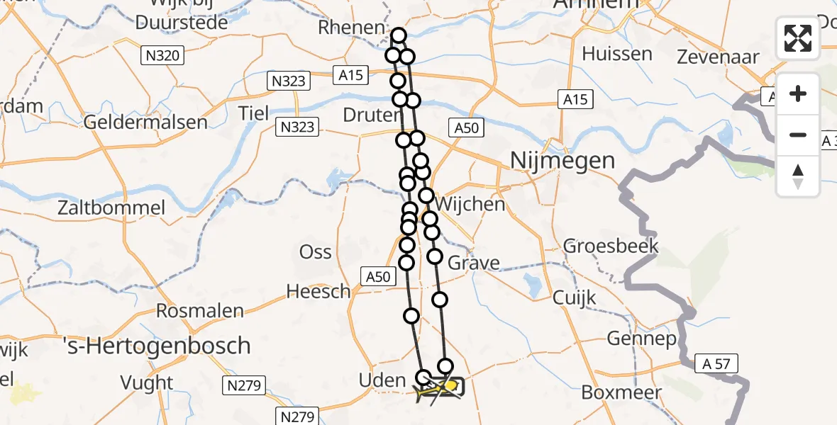 Routekaart van de vlucht: Lifeliner 3 naar Vliegbasis Volkel, Zeelandsedijk