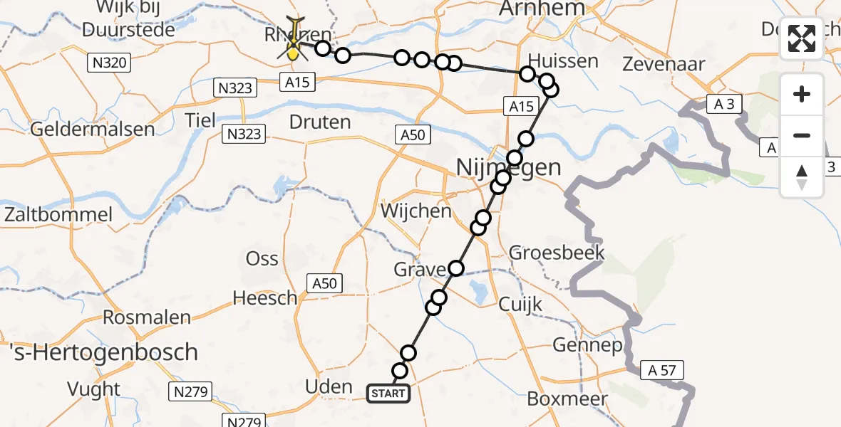 Routekaart van de vlucht: Lifeliner 3 naar Rhenen, Zeelandsedijk