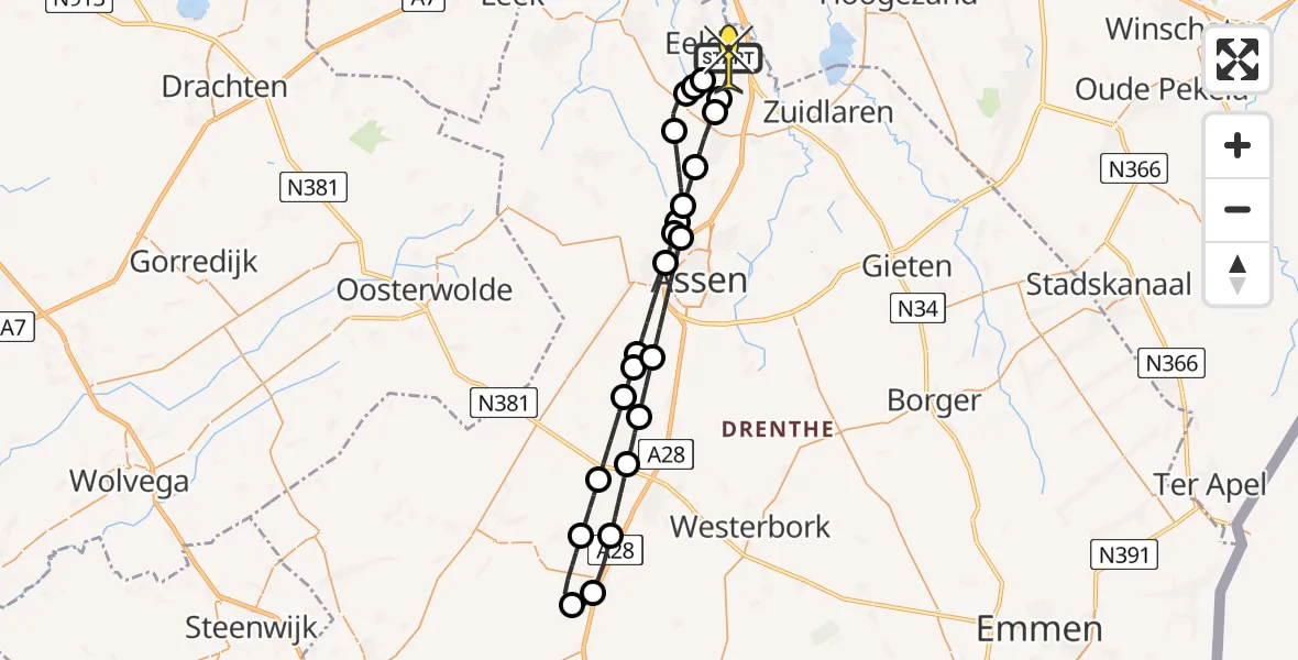 Routekaart van de vlucht: Lifeliner 4 naar Groningen Airport Eelde, Duinstraat