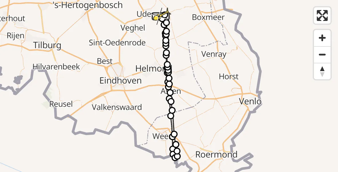 Routekaart van de vlucht: Lifeliner 3 naar Vliegbasis Volkel, Zwaluwstraat