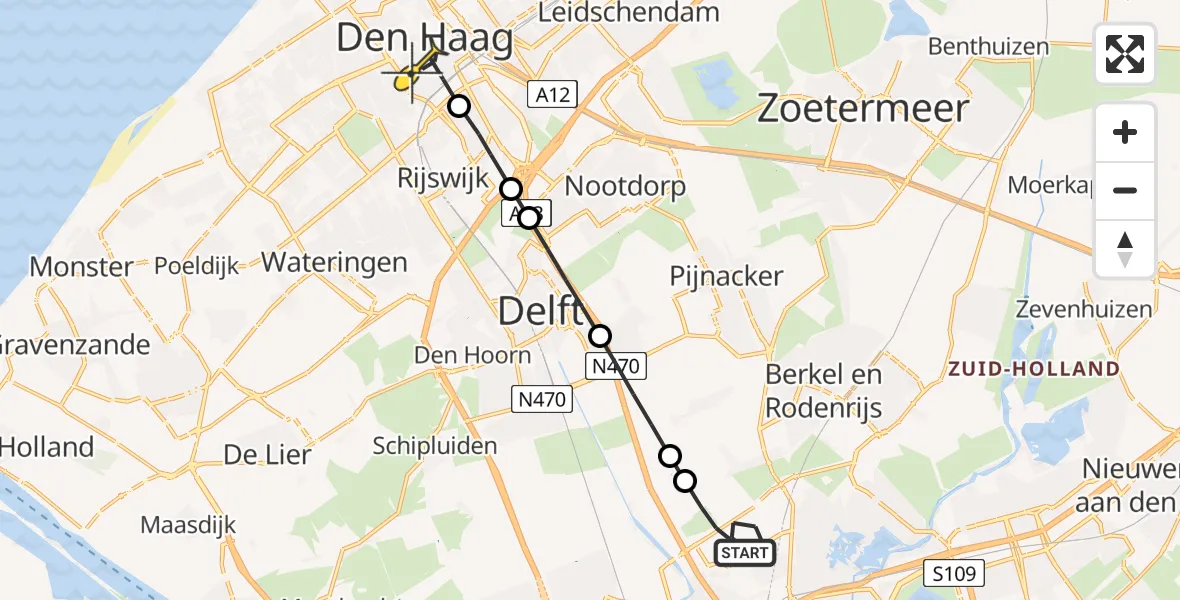 Routekaart van de vlucht: Lifeliner 2 naar Den Haag, Brandenburgbaan