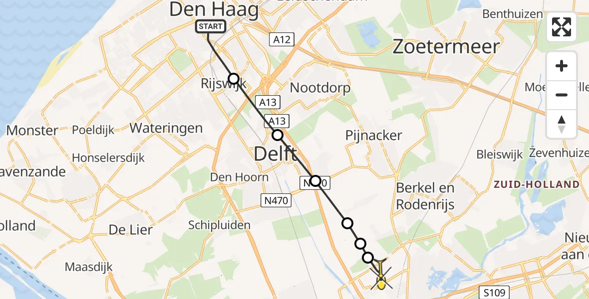 Routekaart van de vlucht: Lifeliner 2 naar Rotterdam The Hague Airport, Calandkade