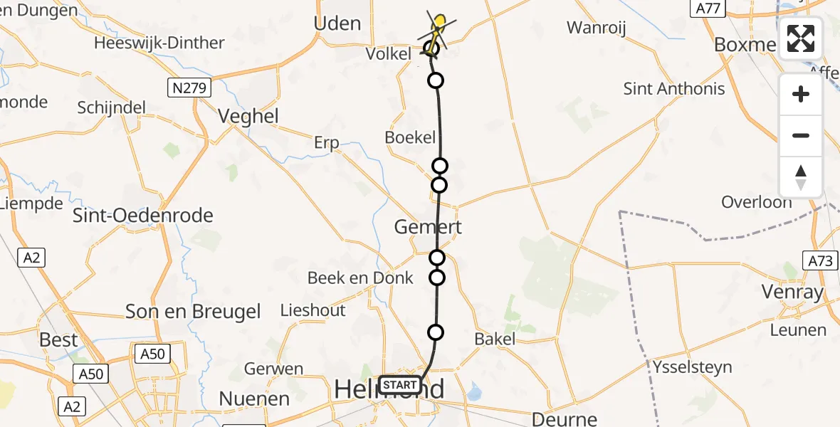 Routekaart van de vlucht: Lifeliner 3 naar Vliegbasis Volkel, Hortensialaan