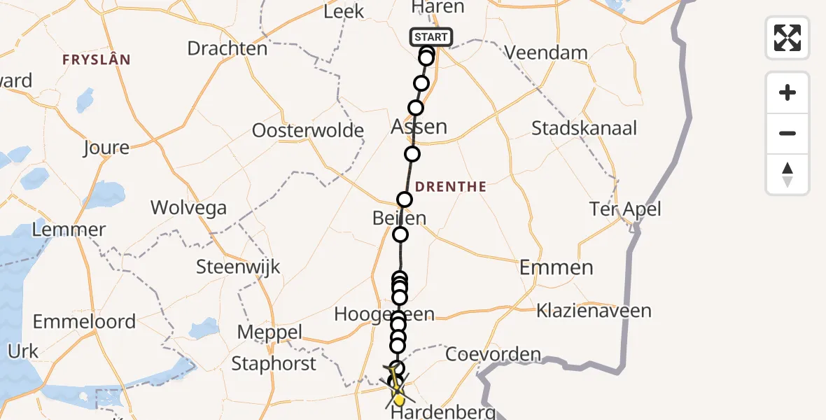 Routekaart van de vlucht: Lifeliner 4 naar Dedemsvaart, Moespot