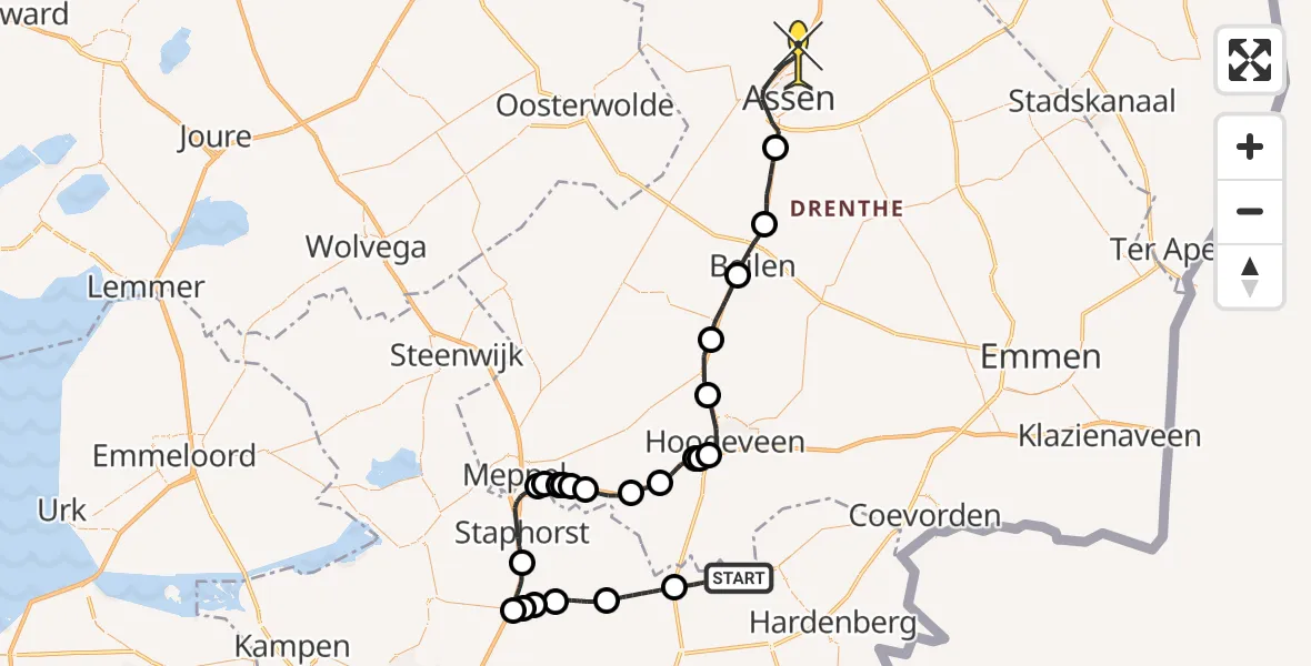 Routekaart van de vlucht: Lifeliner 4 naar Assen, Noord Stegeren