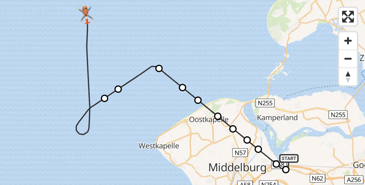 Vluchtroute Kustwachthelikopter Vliegveld Midden-Zeeland - , 12 februari 2025, 13:53