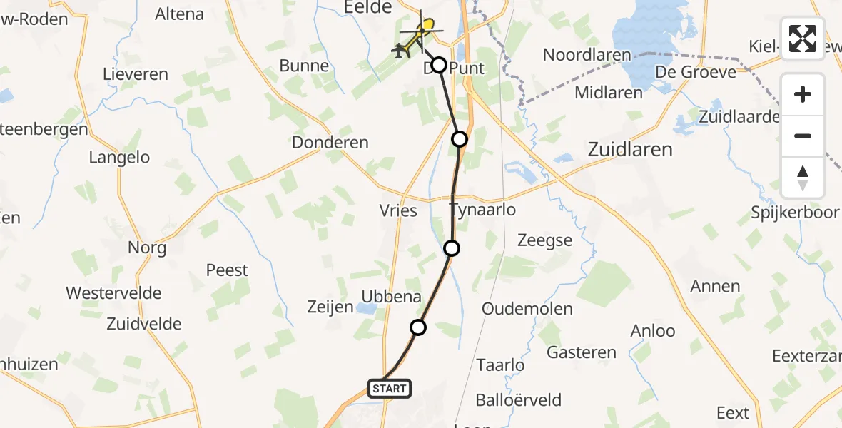 Routekaart van de vlucht: Lifeliner 4 naar Groningen Airport Eelde, Zwedenlaan