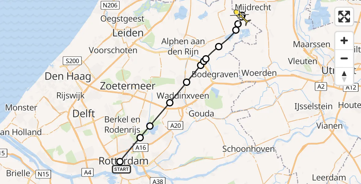 Routekaart van de vlucht: Lifeliner 2 naar Zevenhoven, Weena