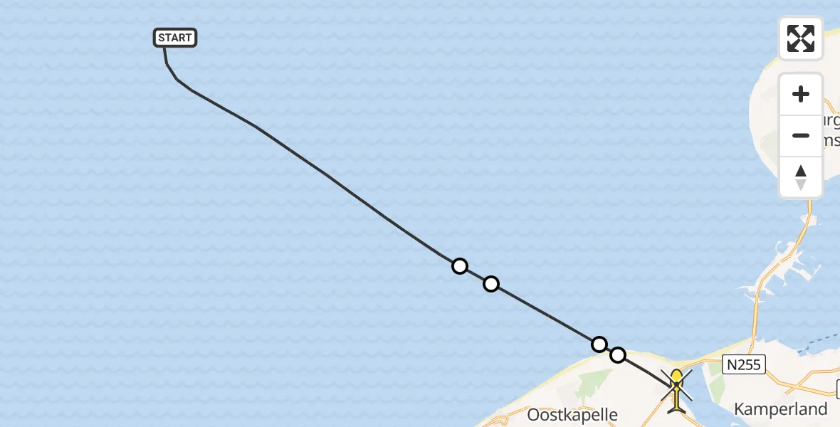 Routekaart van de vlucht: Kustwachthelikopter naar Vrouwenpolder, Noorddijk