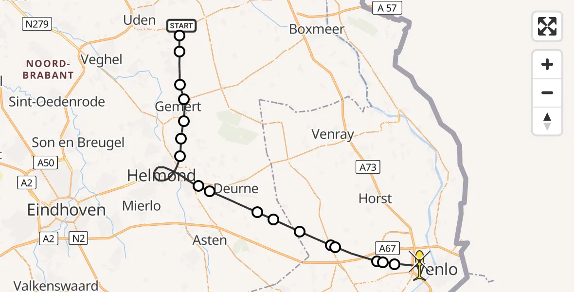 Routekaart van de vlucht: Politieheli naar Venlo, Vogelstraat