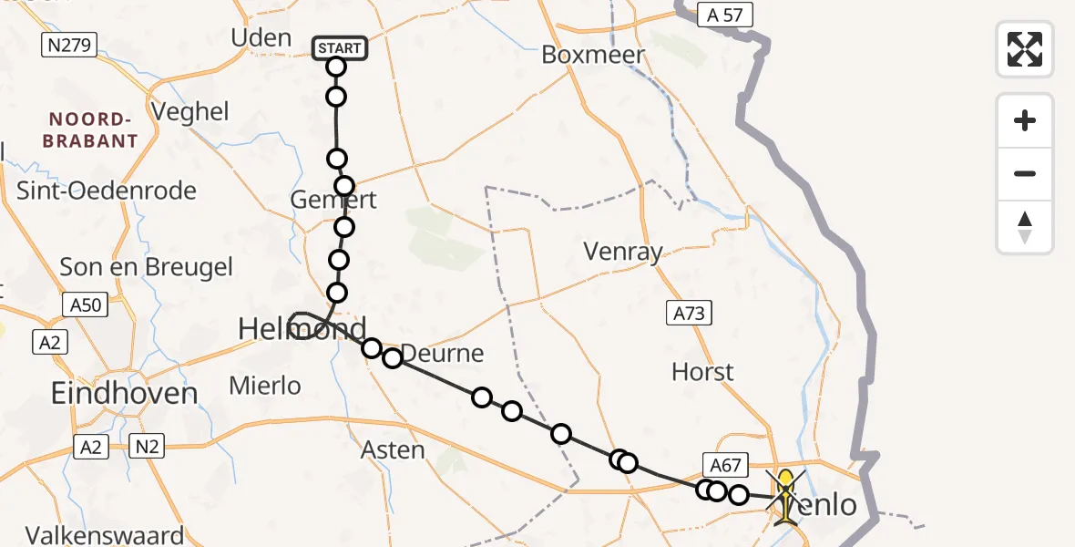 Routekaart van de vlucht: Politiehelikopter naar Venlo, Vogelstraat