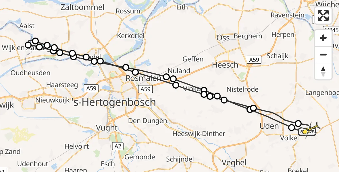 Routekaart van de vlucht: Lifeliner 3 naar Vliegbasis Volkel, Kromstraat