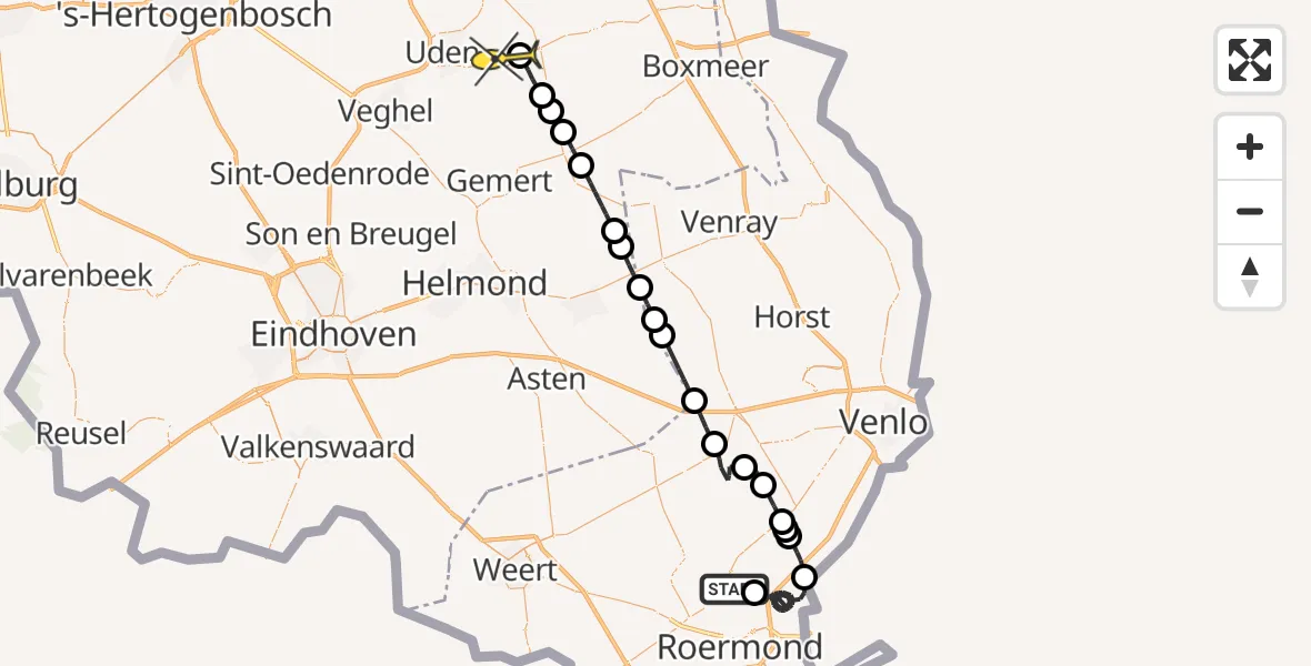 Routekaart van de vlucht: Politieheli naar Vliegbasis Volkel, Eind