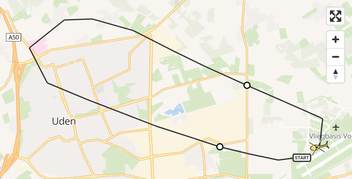 Routekaart van de vlucht: Lifeliner 3 naar Vliegbasis Volkel, Zeelandsedijk