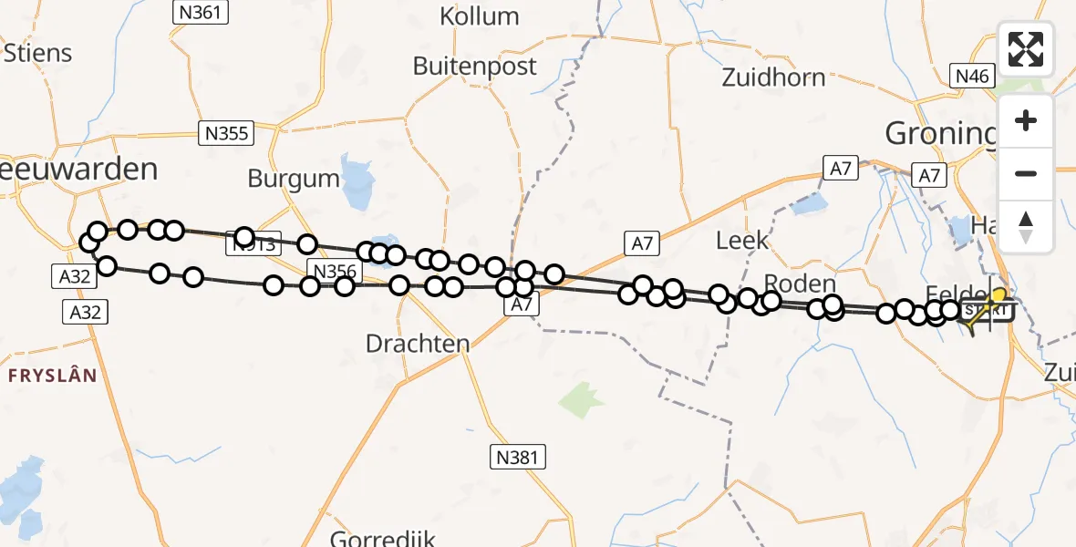 Routekaart van de vlucht: Lifeliner 4 naar Groningen Airport Eelde, Veldkampweg