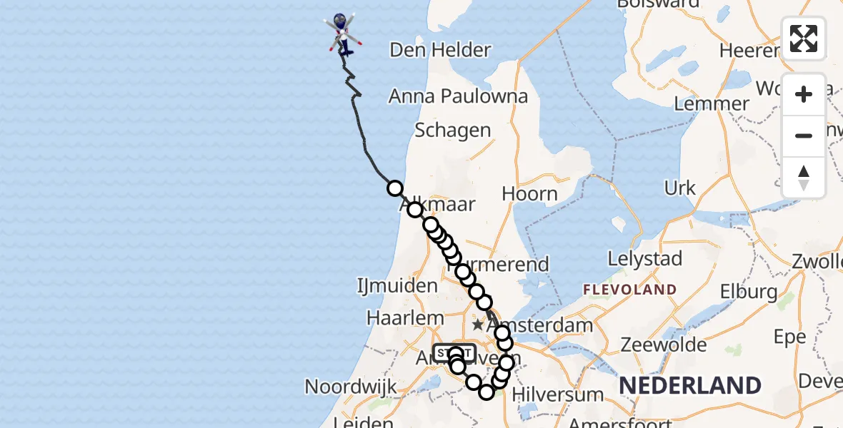 Vluchtroute Politiehelikopter Schiphol - , 13 februari 2025, 07:29