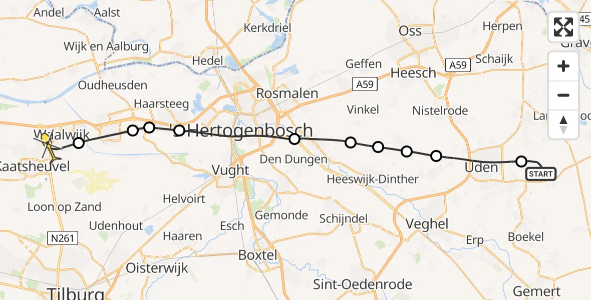 Routekaart van de vlucht: Lifeliner 3 naar Waalwijk, Jagersveld