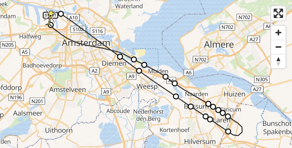 Routekaart van de vlucht: Lifeliner 1 naar Amsterdam Heliport, Hemweg