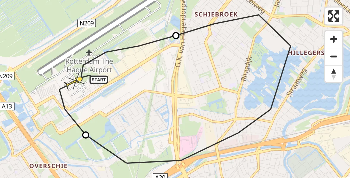 Routekaart van de vlucht: Lifeliner 2 naar Rotterdam The Hague Airport, Fornebubaan