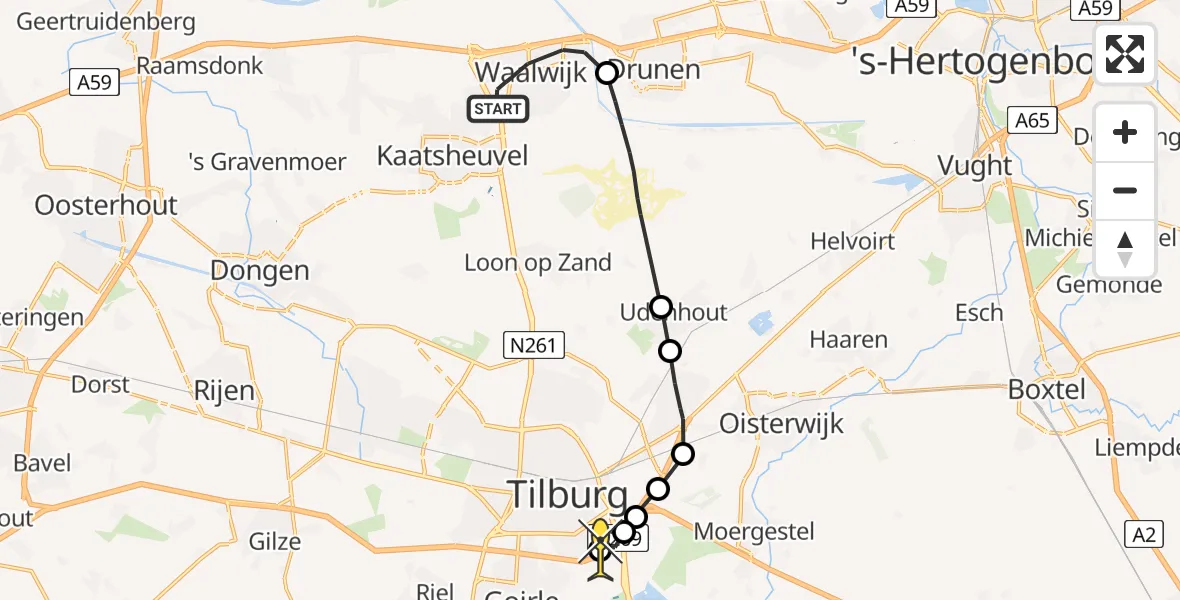 Routekaart van de vlucht: Lifeliner 3 naar Tilburg, Bachlaan