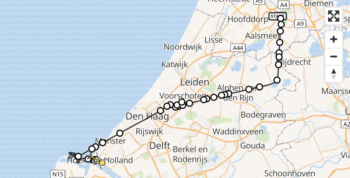 Routekaart van de vlucht: Politiehelikopter naar Hoek van Holland, Goede Ree