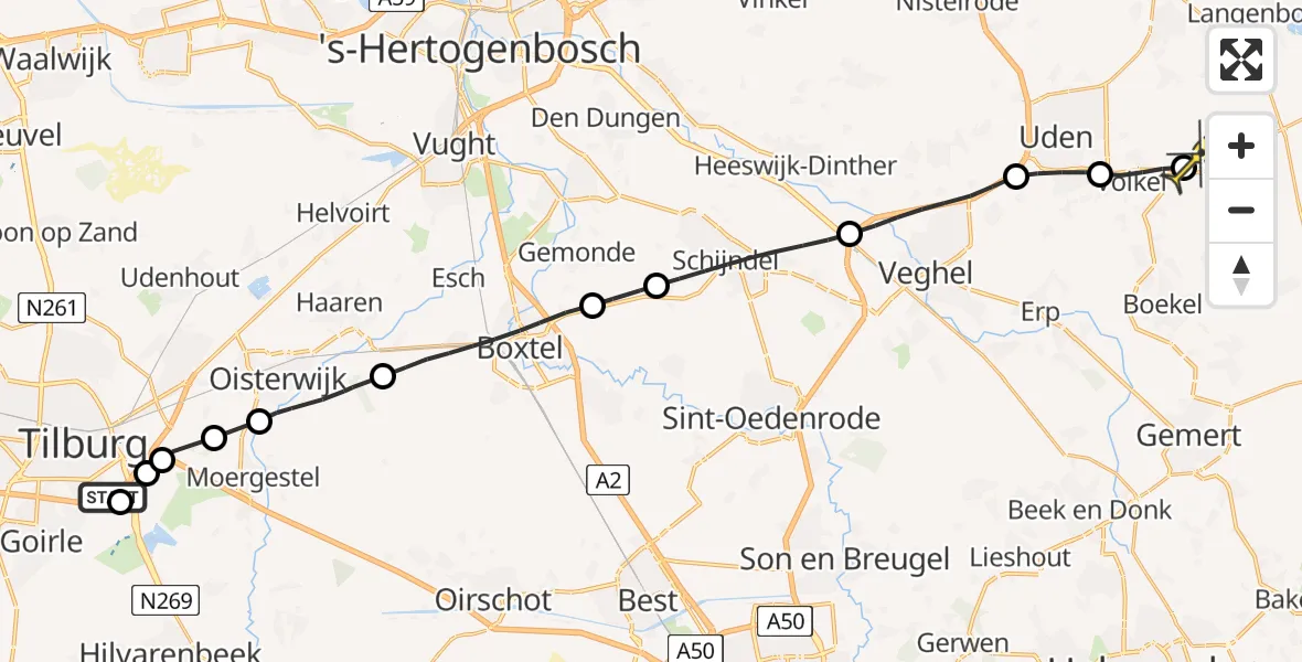 Routekaart van de vlucht: Lifeliner 3 naar Vliegbasis Volkel, Torentjeshoeve