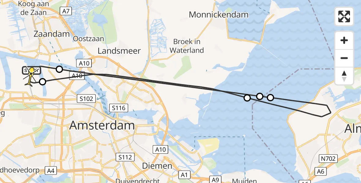 Vluchtroute Traumahelikopter van Amsterdam Heliport naar Amsterdam Heliport