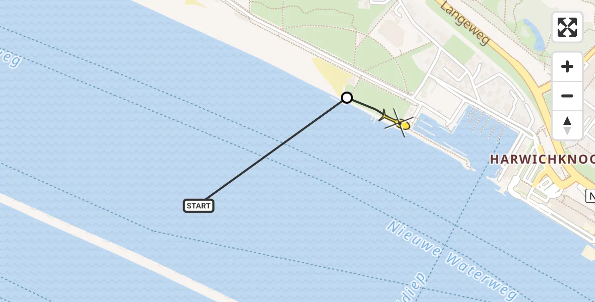 Routekaart van de vlucht: Politiehelikopter naar Hoek van Holland, Koningin Emmaboulevard