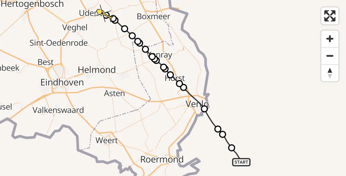 Routekaart van de vlucht: Traumaheli naar Vliegbasis Volkel, Zeelandsedijk