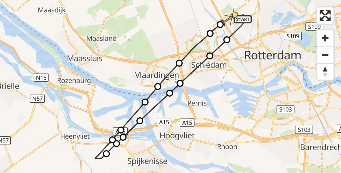 Routekaart van de vlucht: Lifeliner 2 naar Rotterdam The Hague Airport, Fairoaksbaan