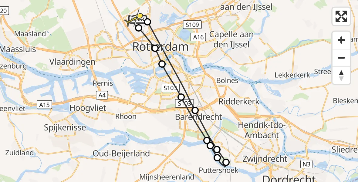 Routekaart van de vlucht: Lifeliner 2 naar Rotterdam The Hague Airport, Fairoaksbaan
