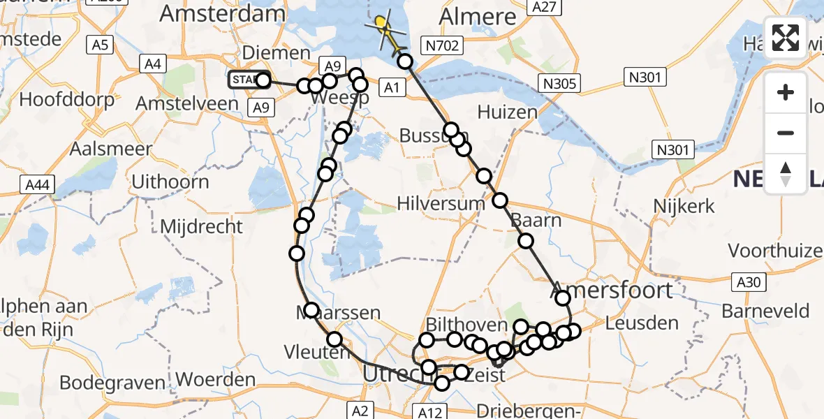 Routekaart van de vlucht: Politieheli naar Almere, Barbusselaan