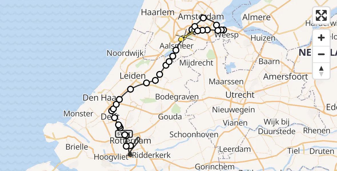 Routekaart van de vlucht: Politieheli naar Aalsmeer, Tempelhof