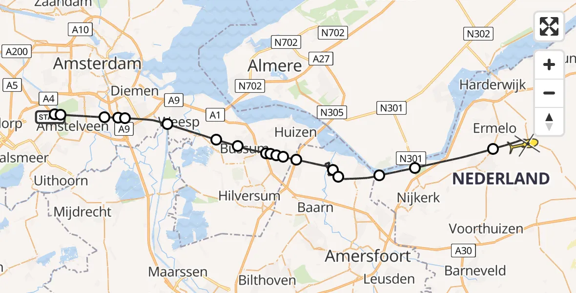 Routekaart van de vlucht: Politieheli naar Ermelo, Nieuwe Meerlaan