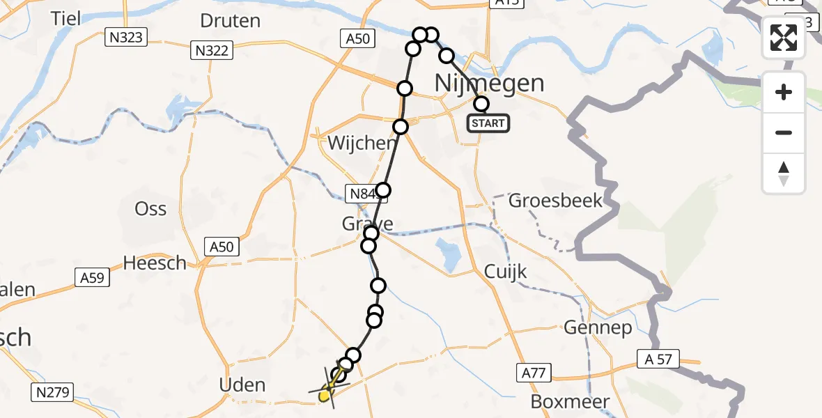 Routekaart van de vlucht: Lifeliner 3 naar Vliegbasis Volkel, Campusbaan