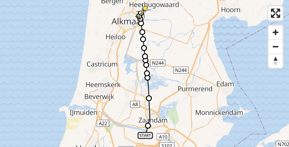 Routekaart van de vlucht: Lifeliner 1 naar Heerhugowaard, Grote Tocht