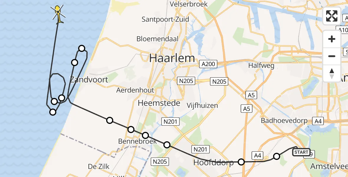 Vluchtroute Politiehelikopter van Schiphol naar 