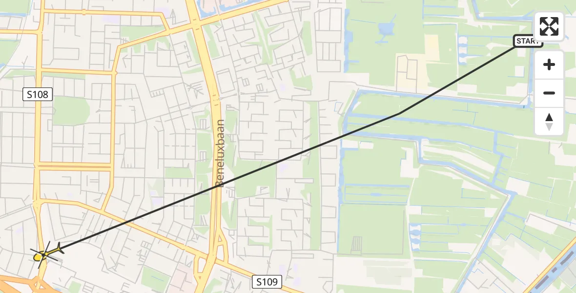 Routekaart van de vlucht: Politieheli naar Amstelveen, Olympiadelaan