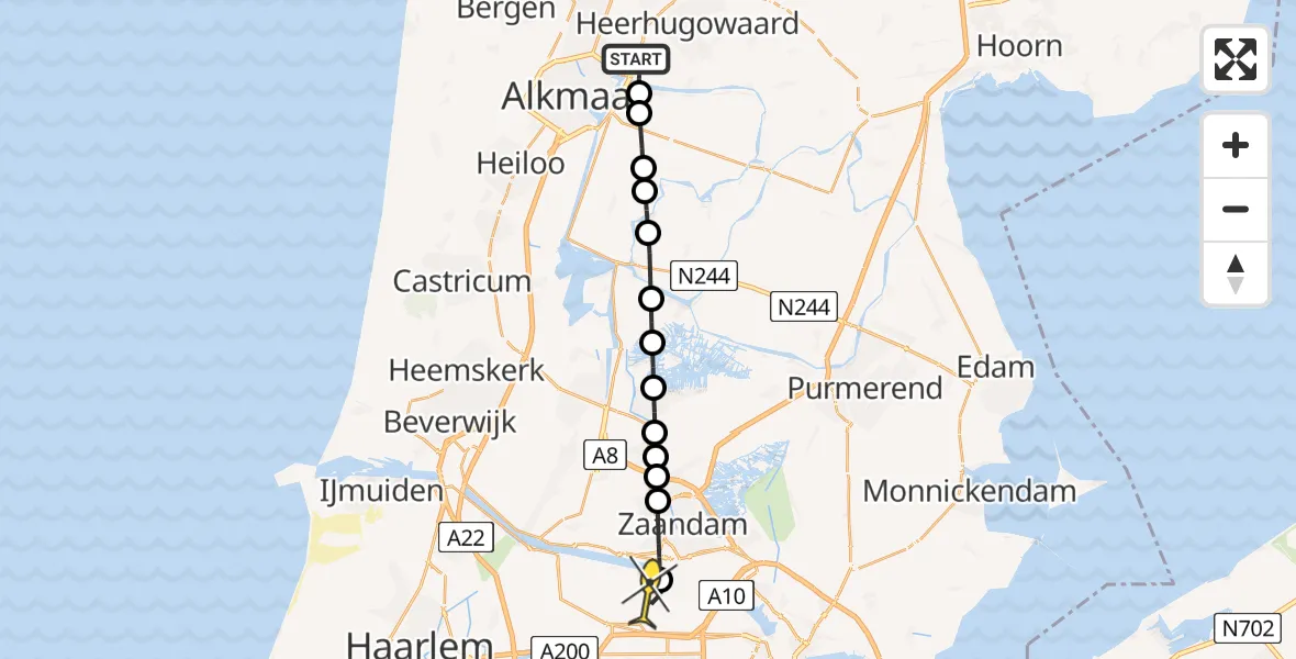 Routekaart van de vlucht: Lifeliner 1 naar Amsterdam Heliport, Nollenweg