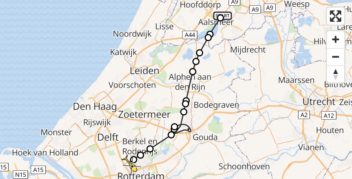 Routekaart van de vlucht: Politieheli naar Rotterdam The Hague Airport, Oosteinderweg