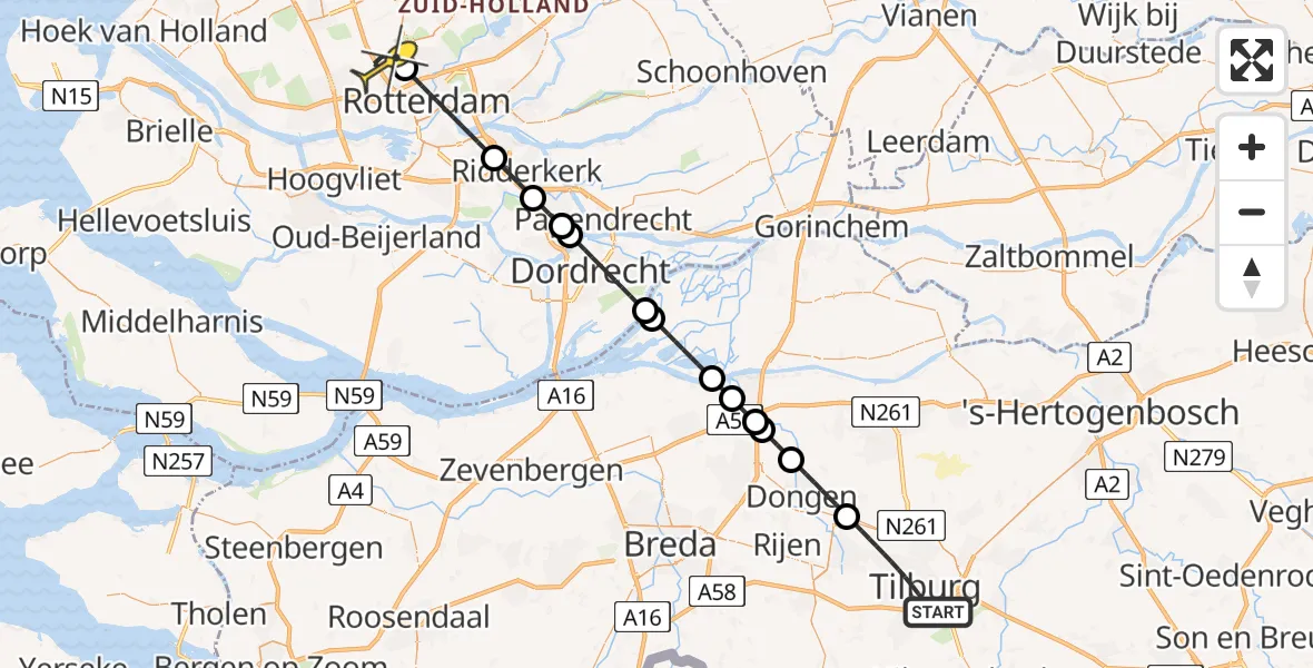 Routekaart van de vlucht: Lifeliner 2 naar Rotterdam The Hague Airport, Landbouwstraat