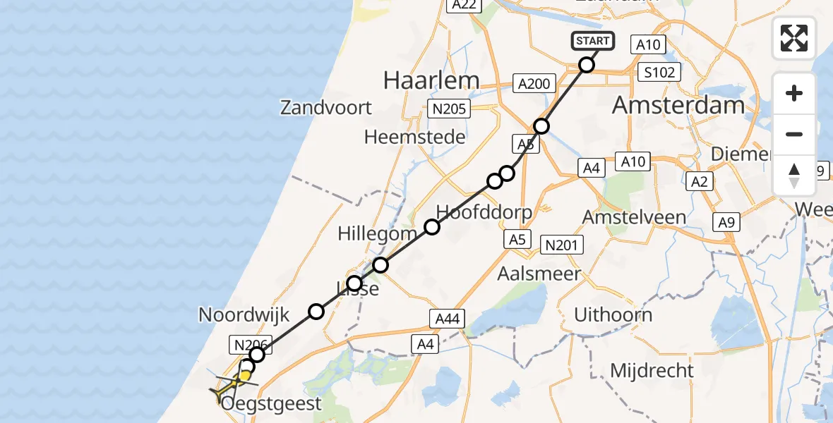 Routekaart van de vlucht: Lifeliner 1 naar Rijnsburg, Lipariweg