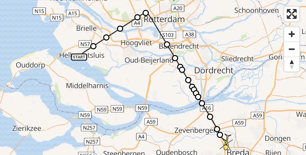 Routekaart van de vlucht: Lifeliner 2 naar Breda, Honkbalpad