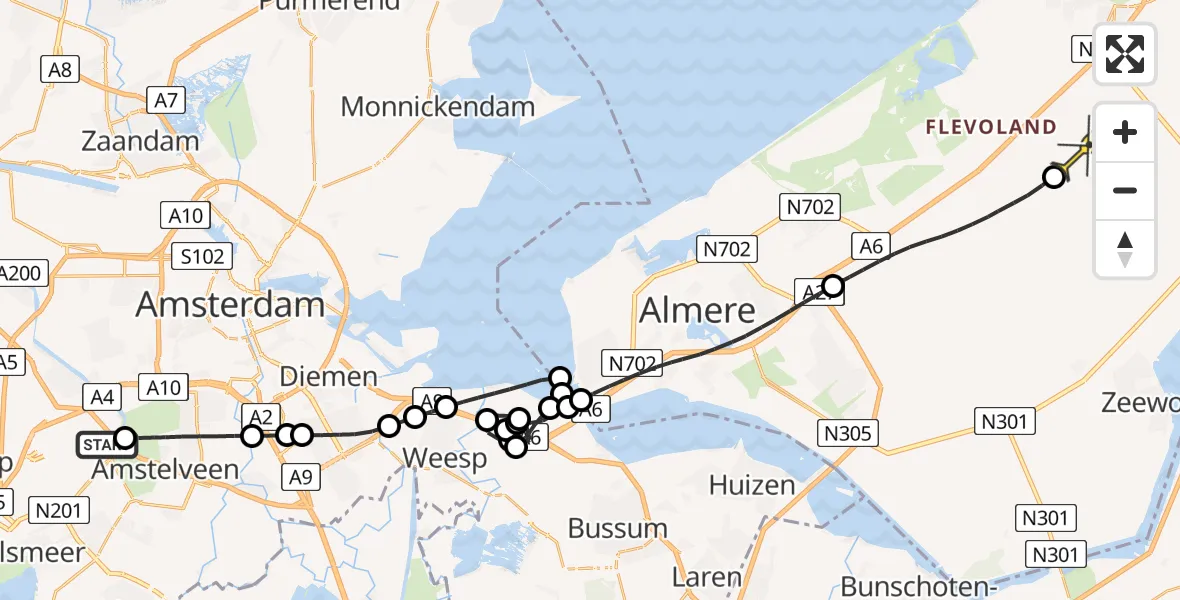 Routekaart van de vlucht: Politieheli naar Lelystad, Kraayveldstraat