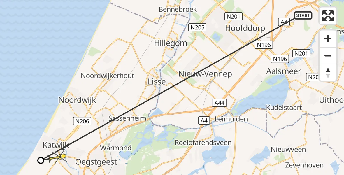 Routekaart van de vlucht: Politiehelikopter naar Katwijk, Ceintuurbaan